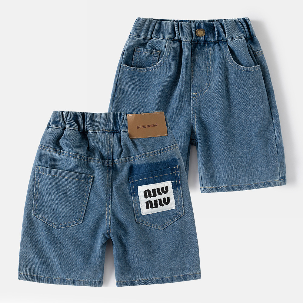 Casual Denim Shorts for Boys with Letter Print, Summer Style, Outerwear Kids' Fashion Pants