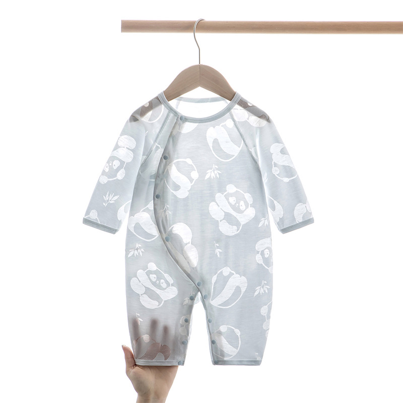 Summer long sleeved jumpsuit slanted thin baby pajamas