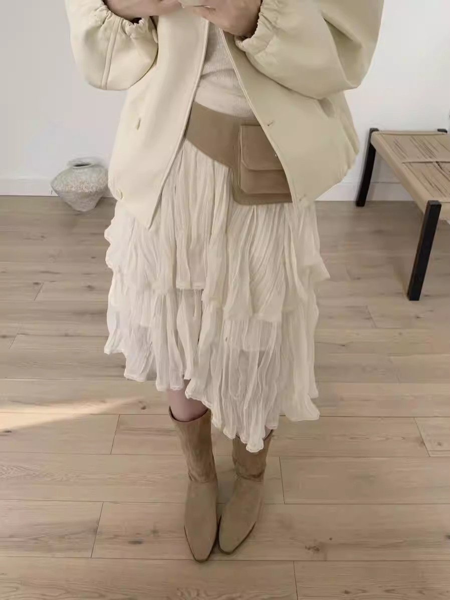 mesh irregular skirt solid color versatile A-line knee-length midi skirt 54463FF7225DD0BD70898680FE80117C
