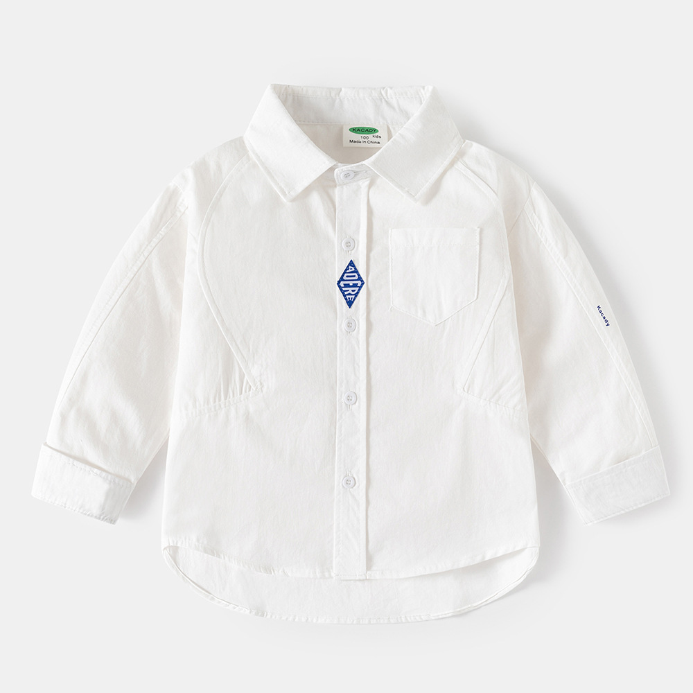 Boy's Casual Solid Color Long Sleeve Shirt for Kids, Autumn and Spring Season, Children's Top