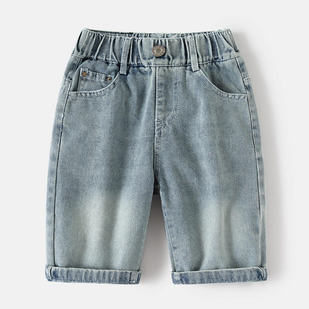 Boy's Summer Cartoon Embroidered Denim Shorts for Kids, Mid to Large Sizes