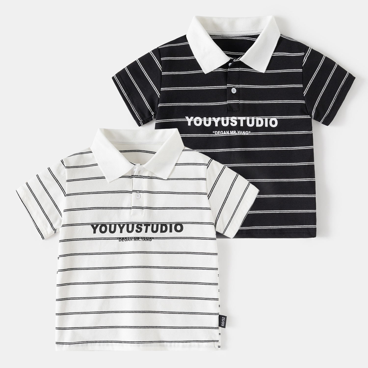 Children's Summer Short Sleeve Boy's Letter Stripe Turn-down Collar Polo Shirt Fashion