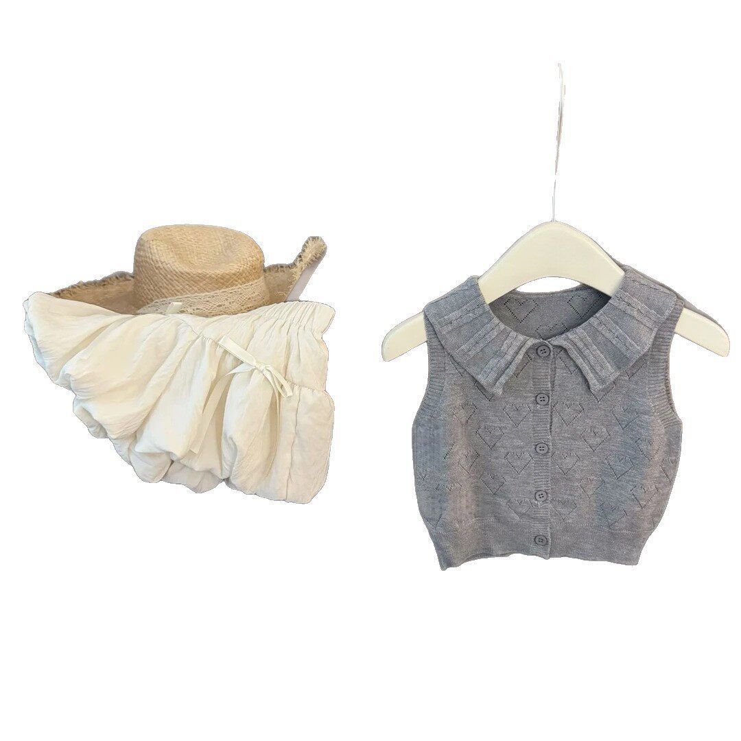 Academic Style Knit Top Bubble Pants Qipao Two-Piece Set Trendy