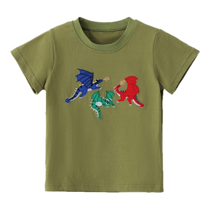 Children's Pullover Dinosaur Embroidery Round Neck Sports Shirt