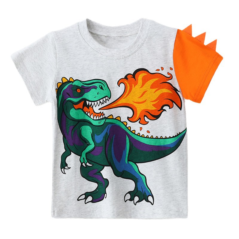 Dinosaur Print Short Sleeve Round Neck Children's Cotton Top