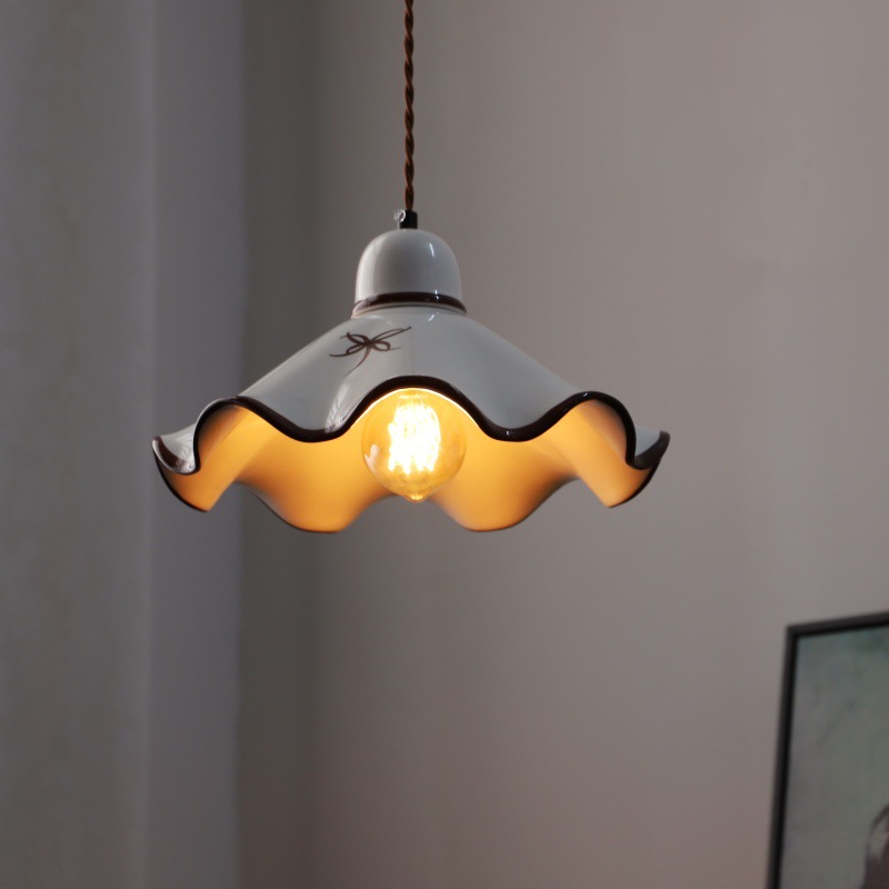 Vintage Hand-Painted Ceramic Pendant Light, Cream Style, Retro French-Style Restaurant, Bedroom