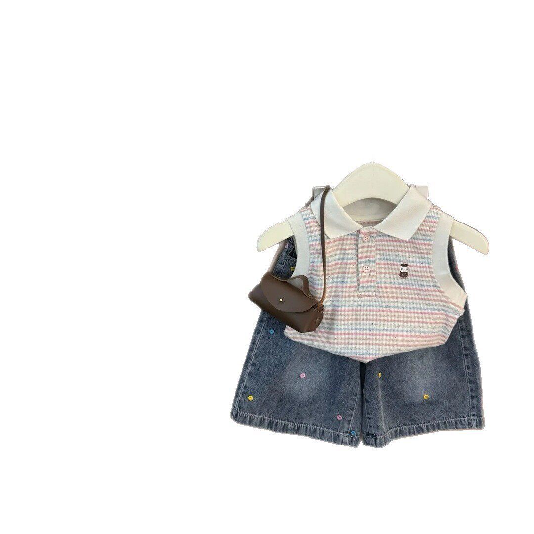 Vest Cheongsam Jeans Set for Girls Outfit
