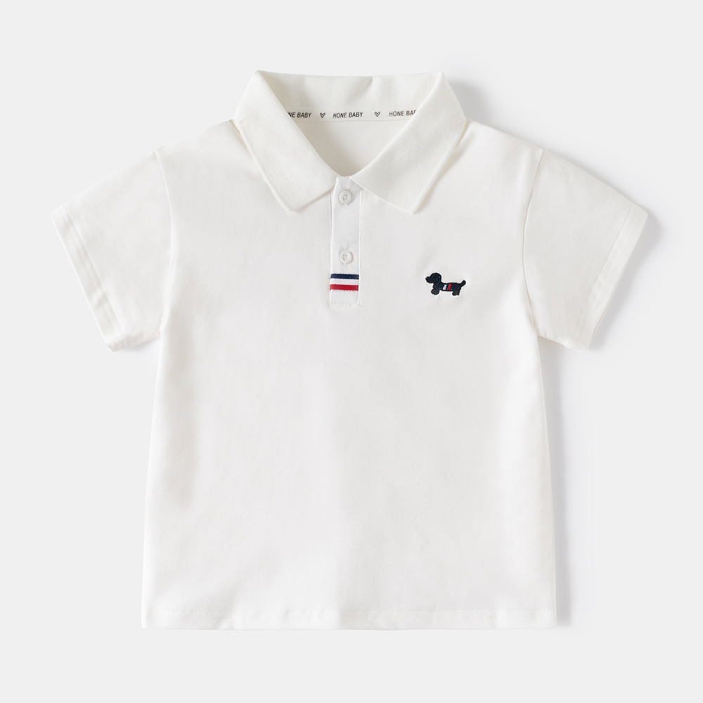 Children's Pure Color Embroidered Short Sleeve Polo Shirt Summer Casual Wear for Kids