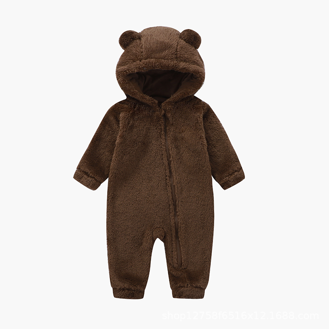 Infant Onesie Autumn Winter Fleece Baby Romper Hooded One-Piece Clothing for Toddlers