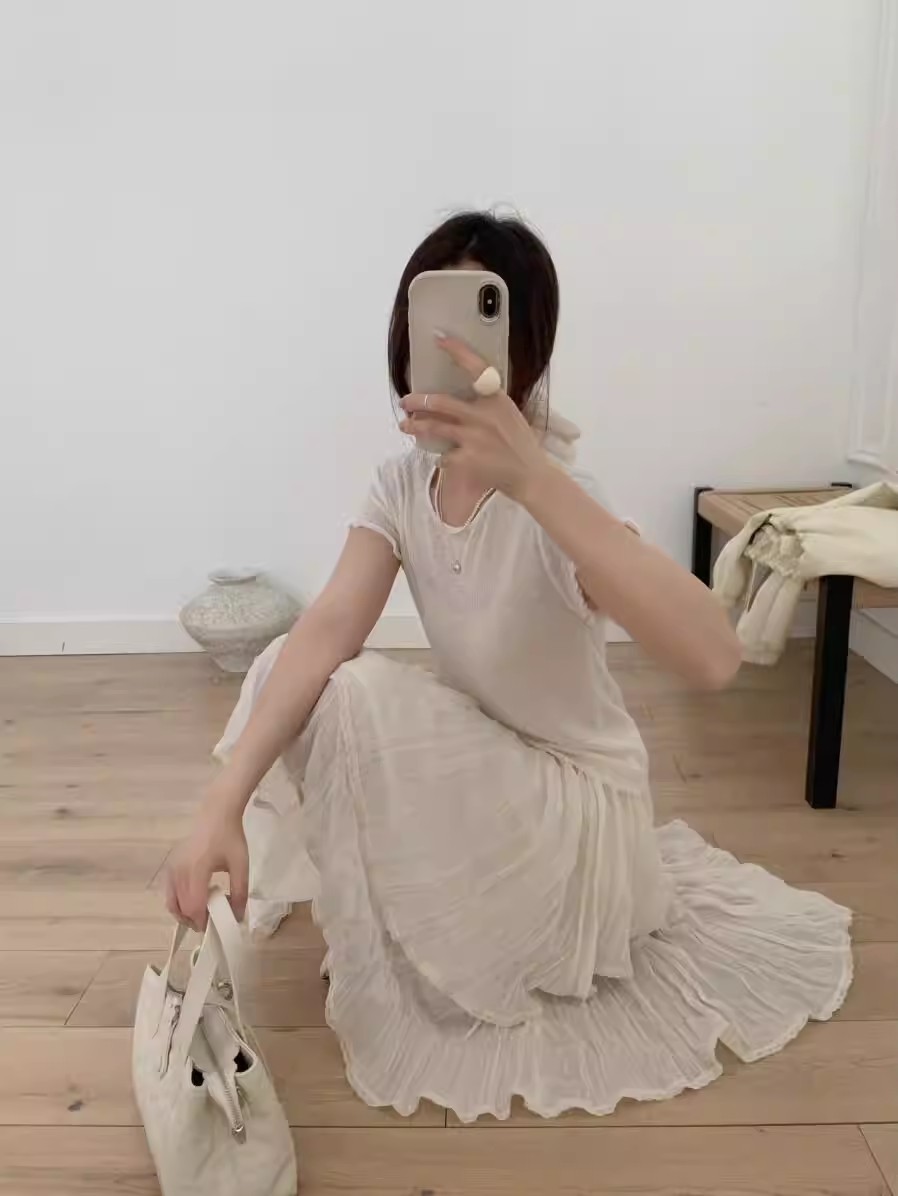mesh irregular skirt solid color versatile A-line knee-length midi skirt 7A58670020E80610D5A2B1BFB3689213