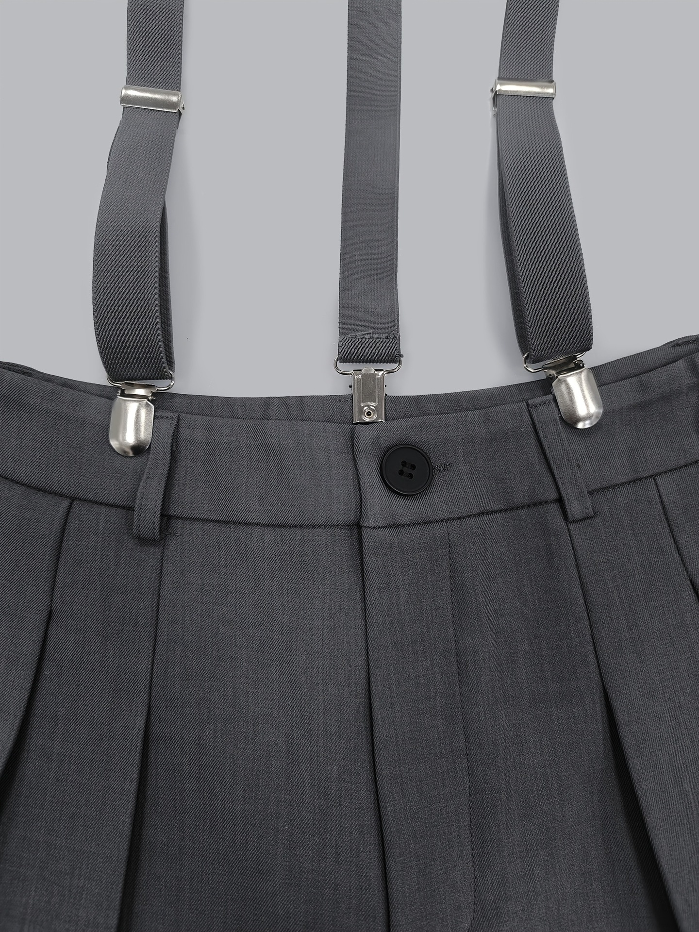 Black high waist wide leg pants with detachable shoulder straps – front view
