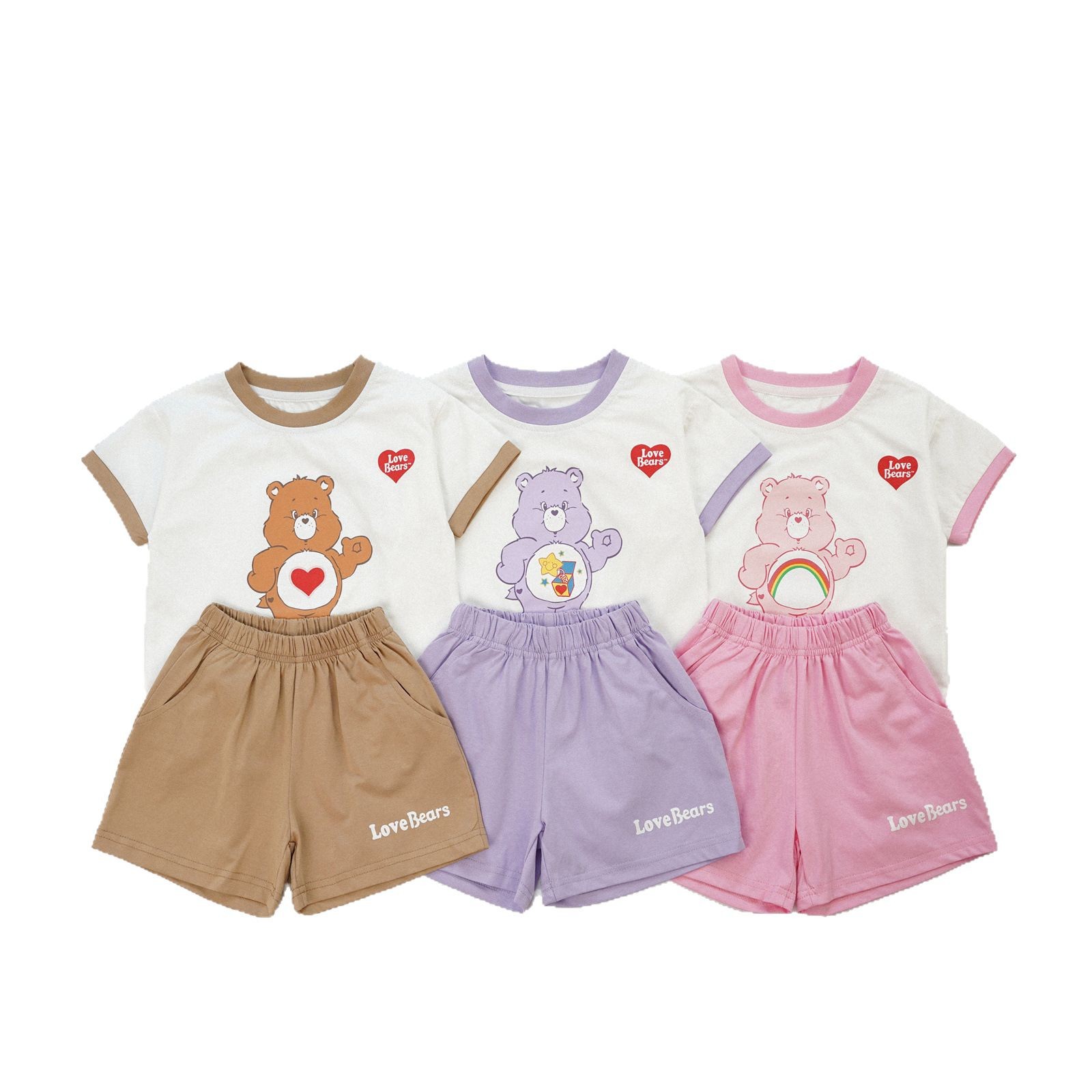 Short sleeved suit color blocked rainbow bear