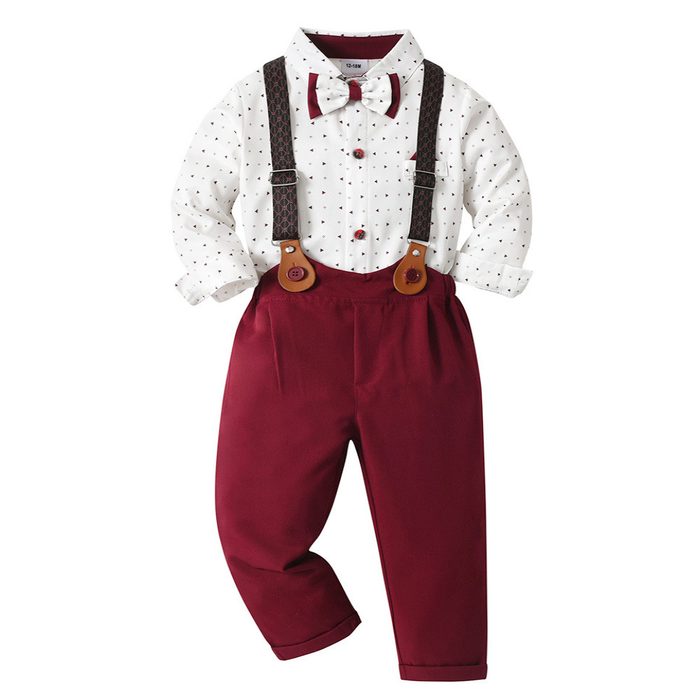 Boys' Gentleman Suit Set Long Sleeve Long Pants Birthday First Birthday Photo Clothing Baby Boy
