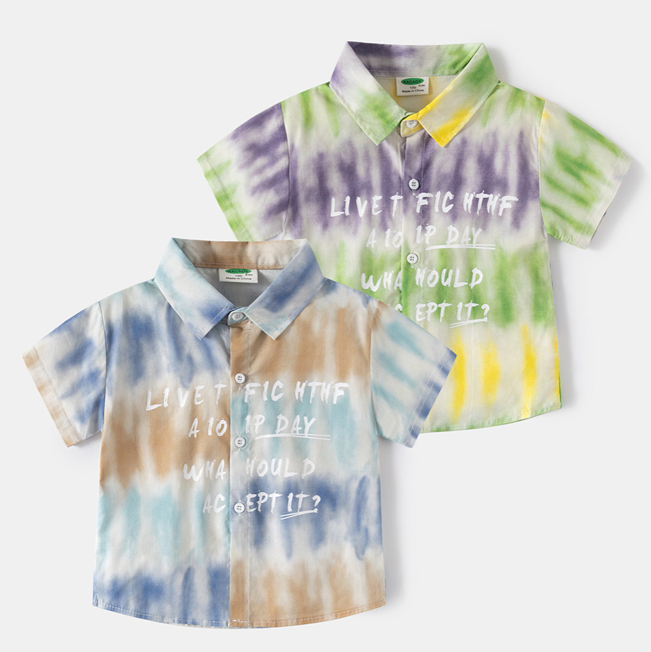 Boy's Summer New Baby Beach Style Short Sleeve Shirt for Middle and Large Children, Turn-down Collar