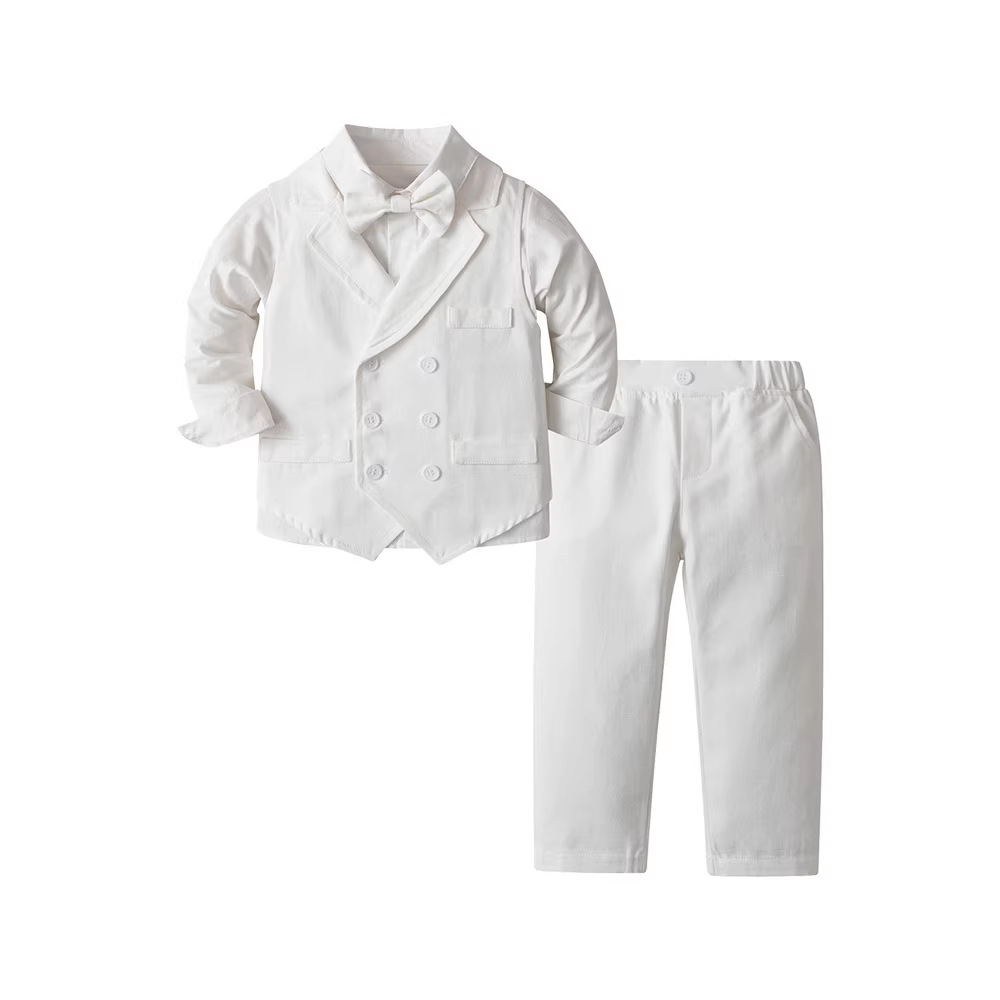 Boy's Spring Autumn Long Sleeve Children's Clothing Baby Vest Suit Baptism Outfit Three-Piece Set
