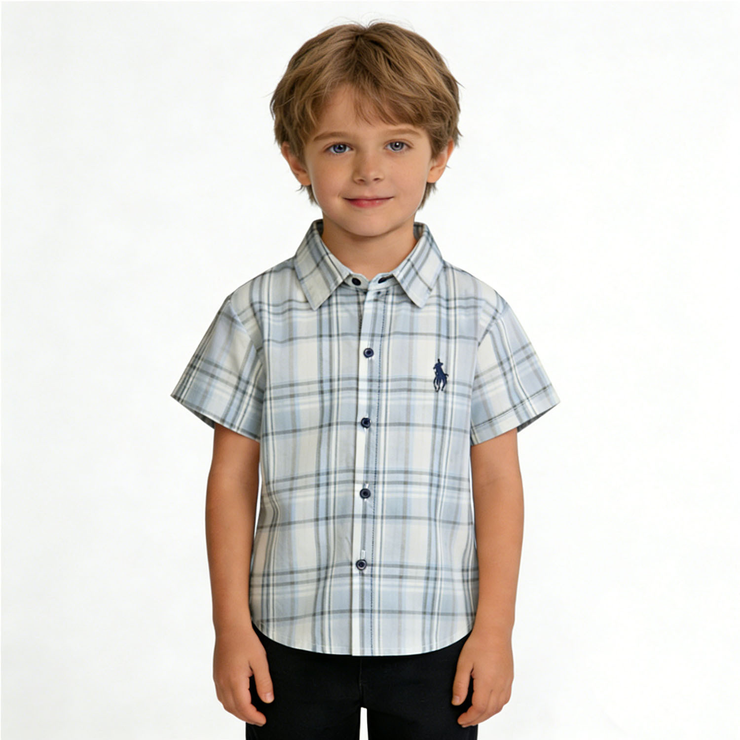 Casual Cartoon Checkered Short Sleeve Outerwear for Boys and Toddlers Summer Fashion Top