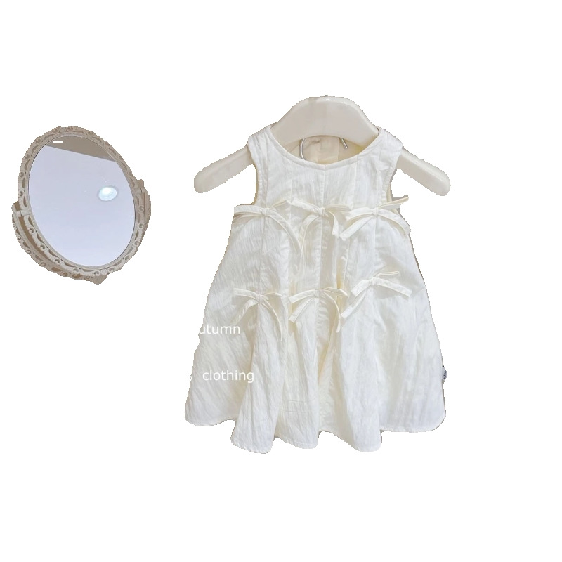 sleeveless dress for girls solid color bow backless dress