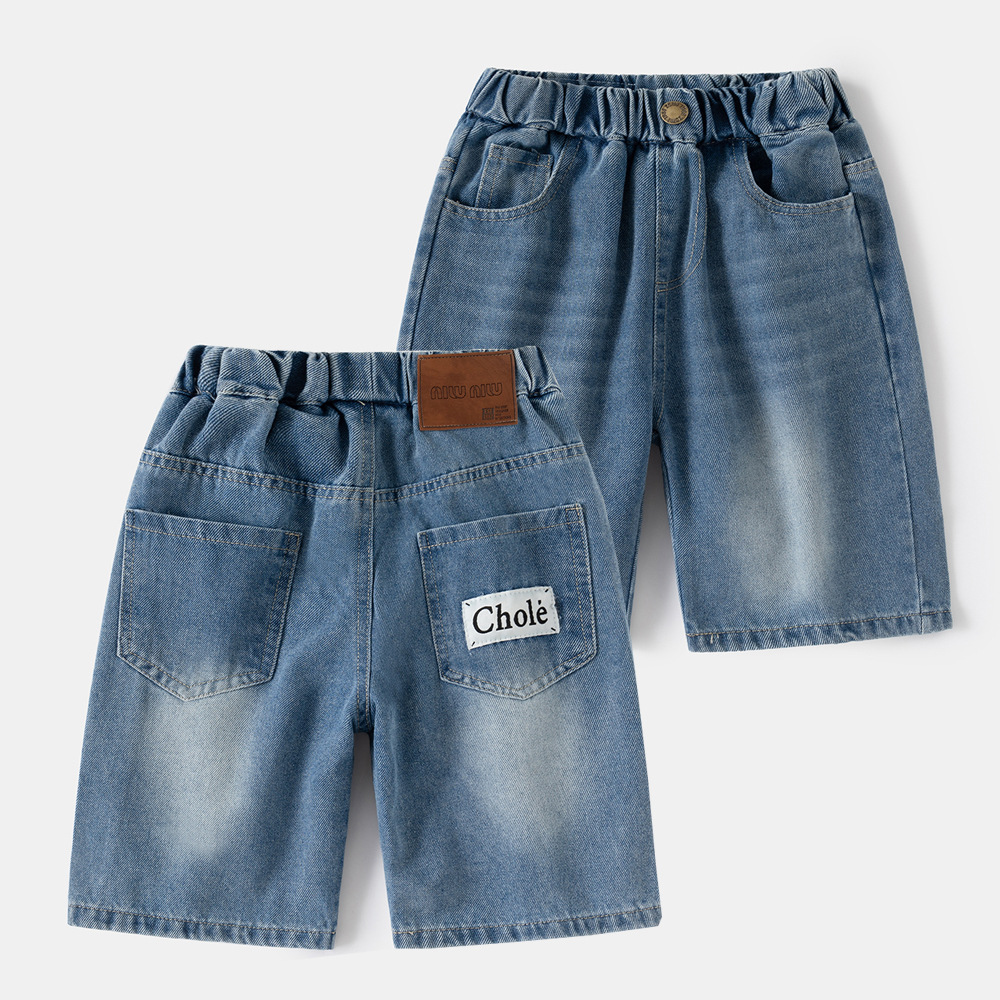 Boy's Casual Denim Shorts with Letter Print, Loose Fit, Summer Style for Kids and Toddlers