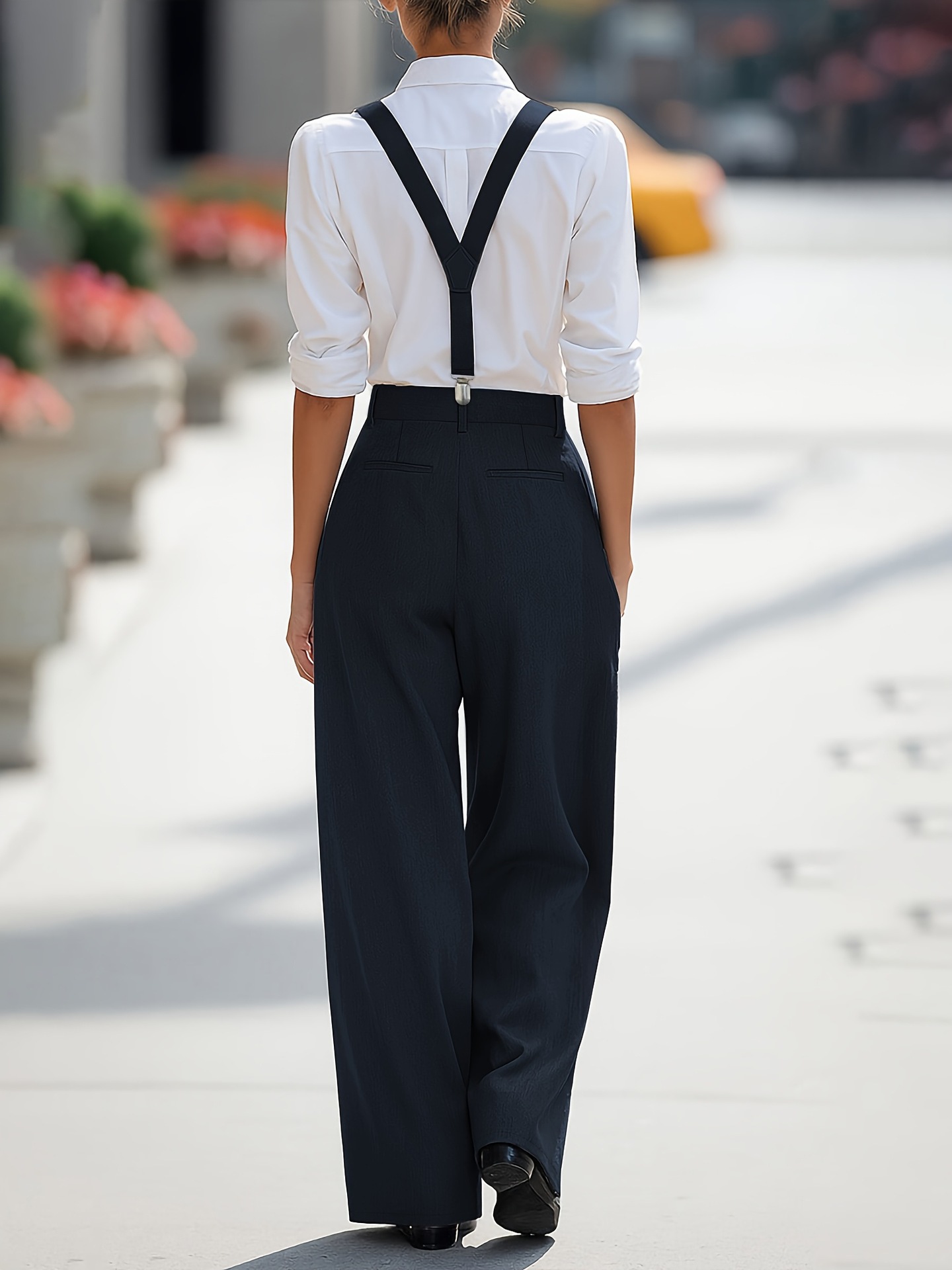 Women's adjustable shoulder strap pocket pants – lifestyle photo all four colorways