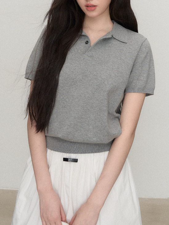 Classic Polo Shirt Women's Versatile Vintage Knit T-Shirt Short Sleeve 9F681D52F1B662121287E4732677A04B