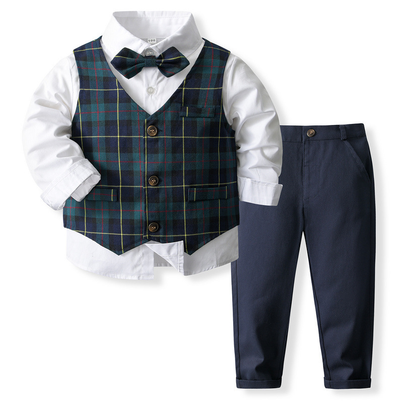 Boy's Formal Vest Suit Set, Flower Boy Small Suit, Long Sleeve Children's 1st Birthday Piano
