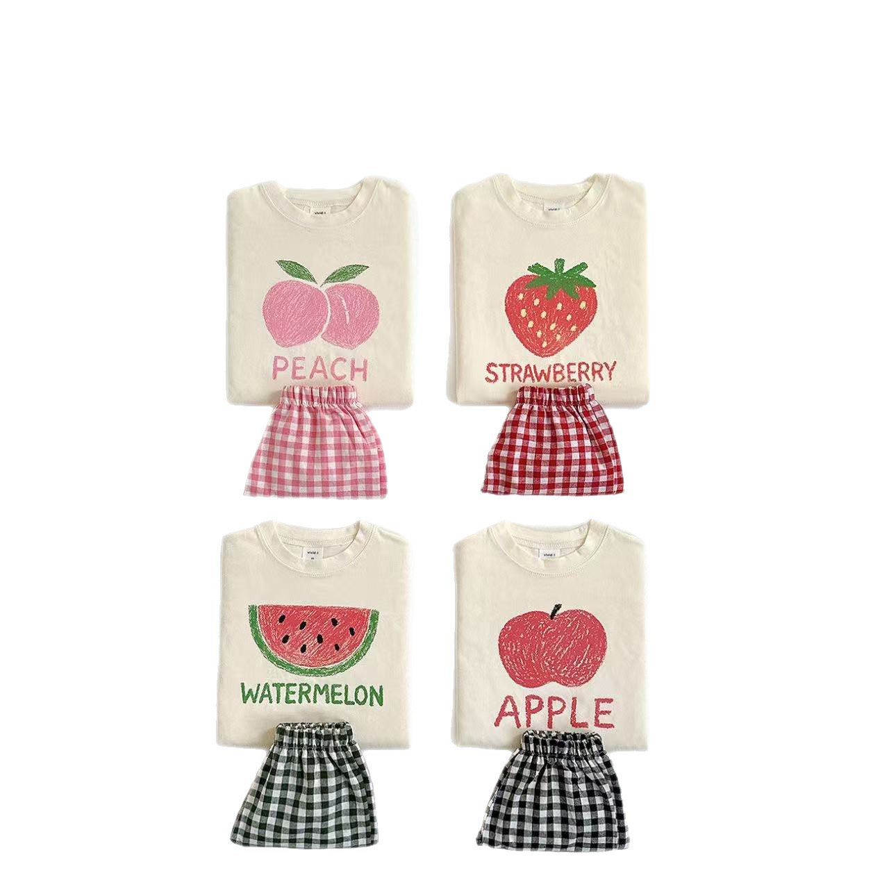 Children's checkered set with fruit letter print