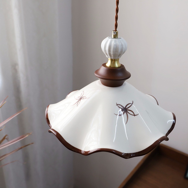 Diggia Vintage Hand-Painted Ceramic Pendant Light, French Cream Style for Restaurant, Bedroom