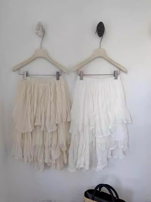 mesh irregular skirt solid color versatile A-line knee-length midi skirt B01135E58A65B4DE75C4CCD559E4070E
