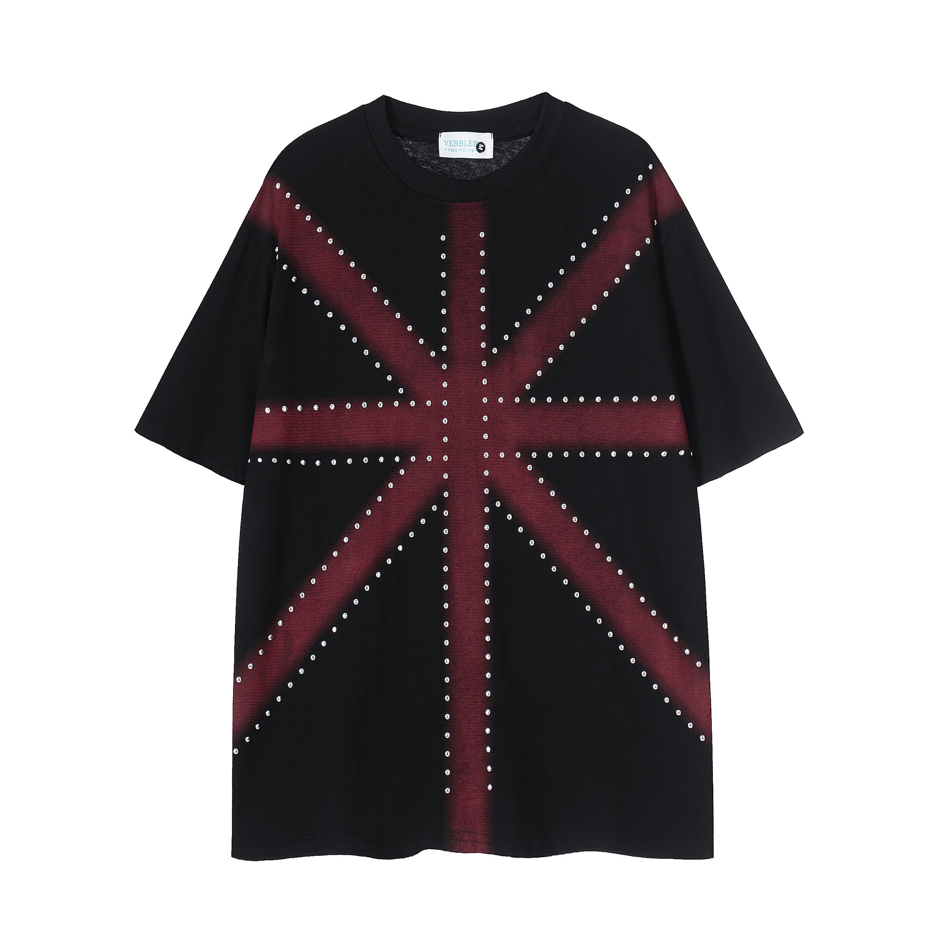 Oversized Studded Union Jack Graphic Tee Goth Punk Streetwear Shirt