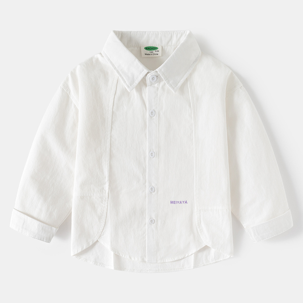 Casual Long Sleeve Shirt for Boys Pure Color with Small Letters Versatile DesignSpring and Autumn