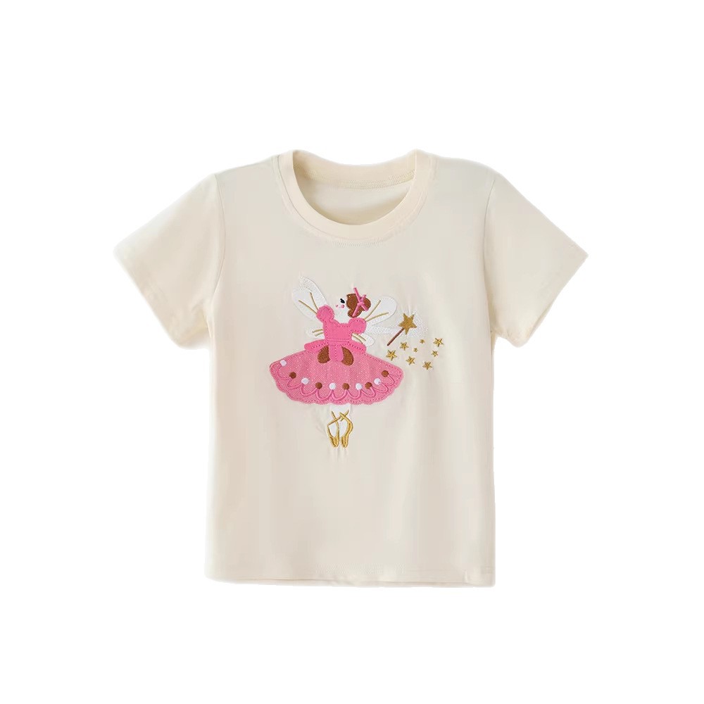 Children's Ballet Fairy Embroidered Knit Round Neck Pullover T-Shirt