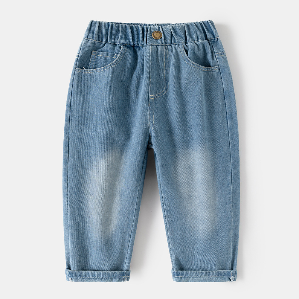 Casual Kids Boy Denim Pants Mid-Size Long Trousers with Back Pocket Jeans