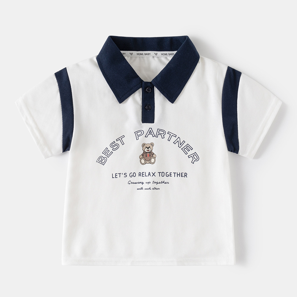 Boy's Casual Short Sleeve Polo Shirt with Cartoon Letters, Summer Style for Kids and Toddlers