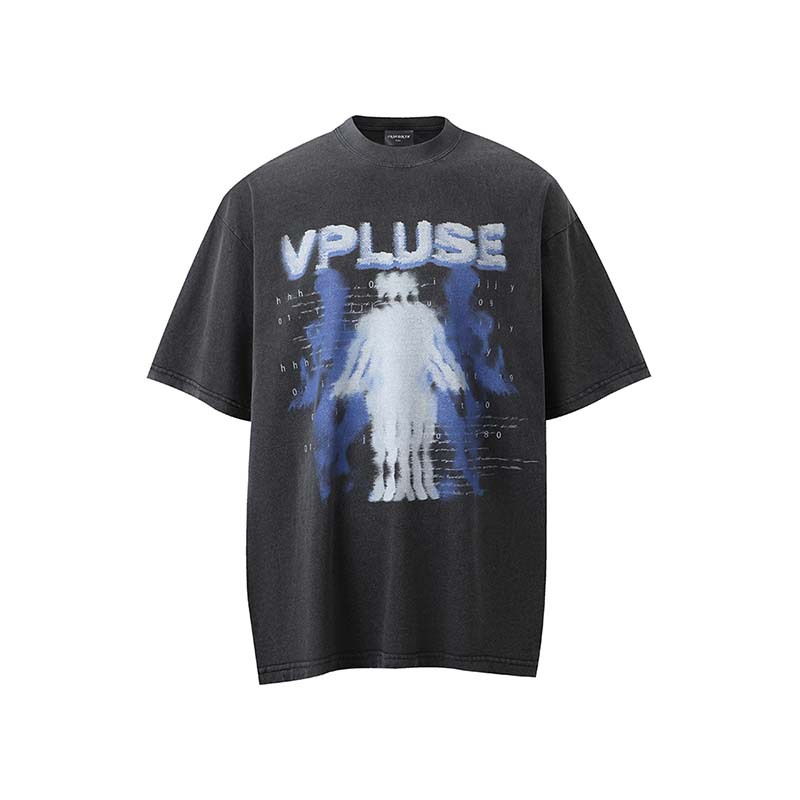 Double Shadow Letter Printed Laundry Short Sleeve
