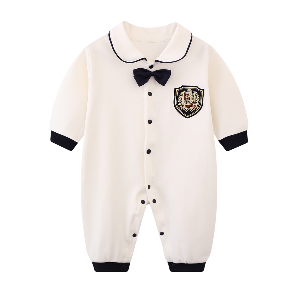 Infant Long Sleeve Romper for Boys, Gentleman Style, Lightweight Spring and Autumn Outfit, 0-3 Years