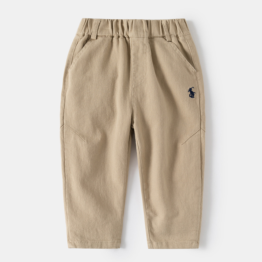 Boy's Casual Straight Leg Pants with Embroidery, Long Pants for Kids and Toddlers