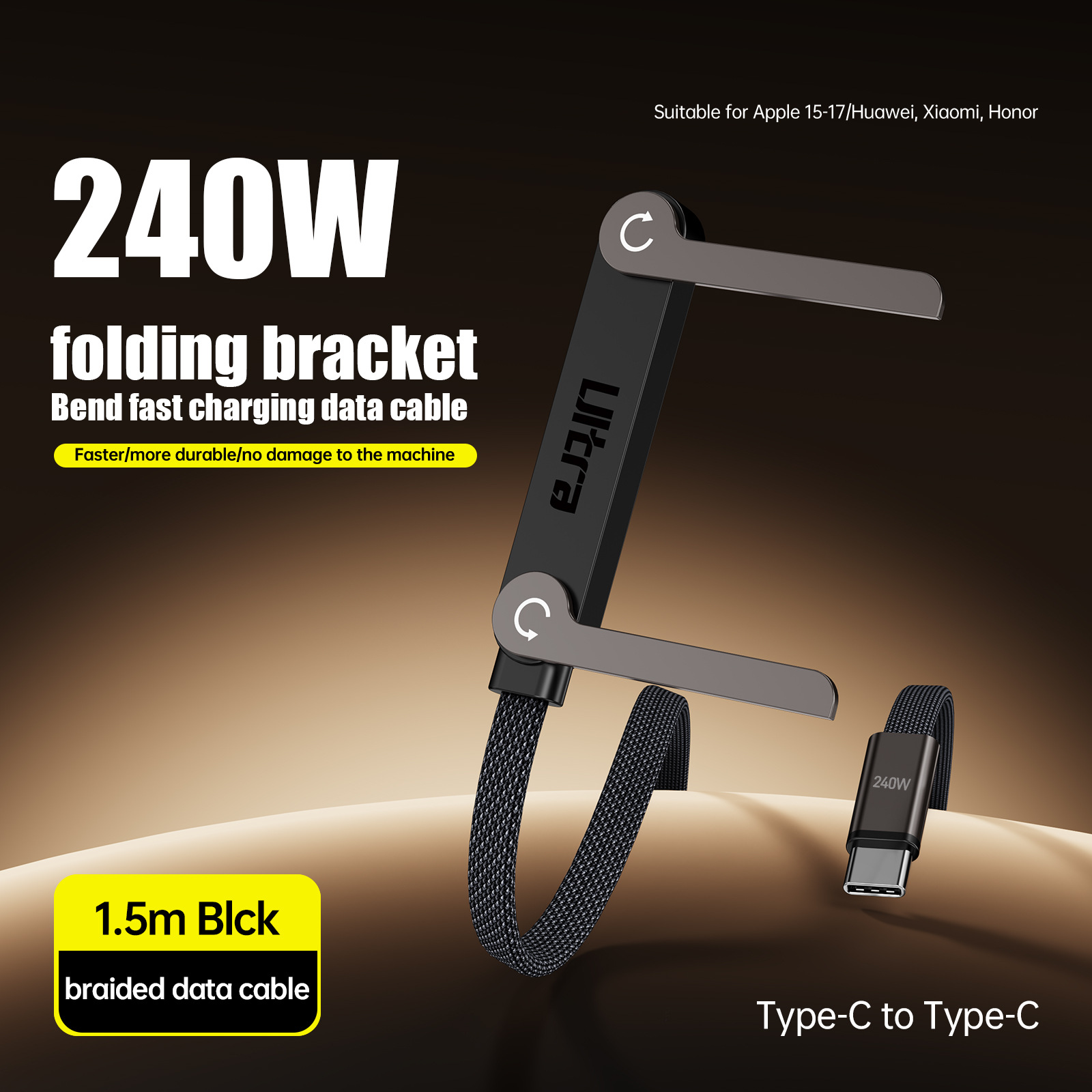 Type-C Charging Cable for Huawei and iPhone 17, Bendable Connector, Non-Blocking