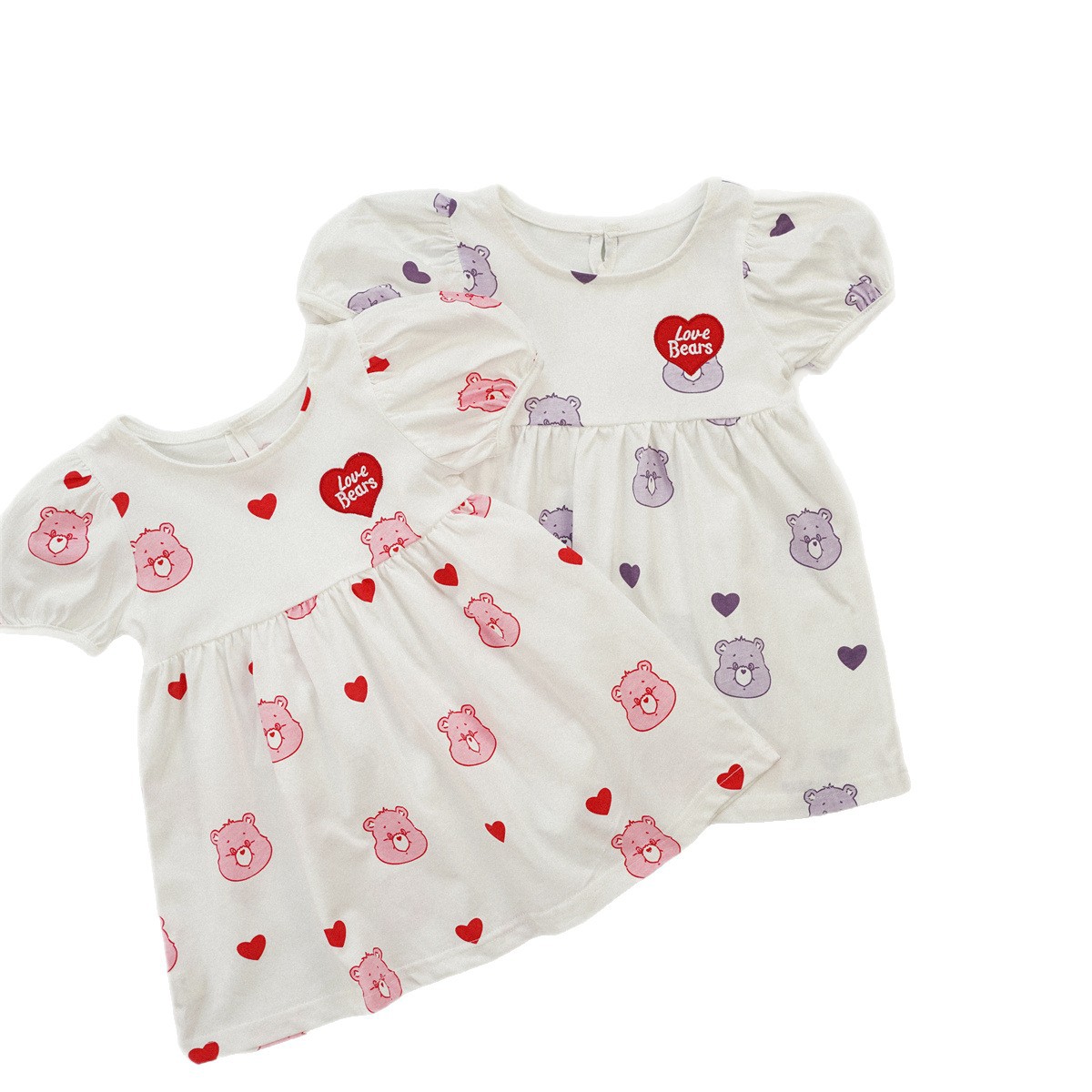 Full printed rainbow bear embroidered dress