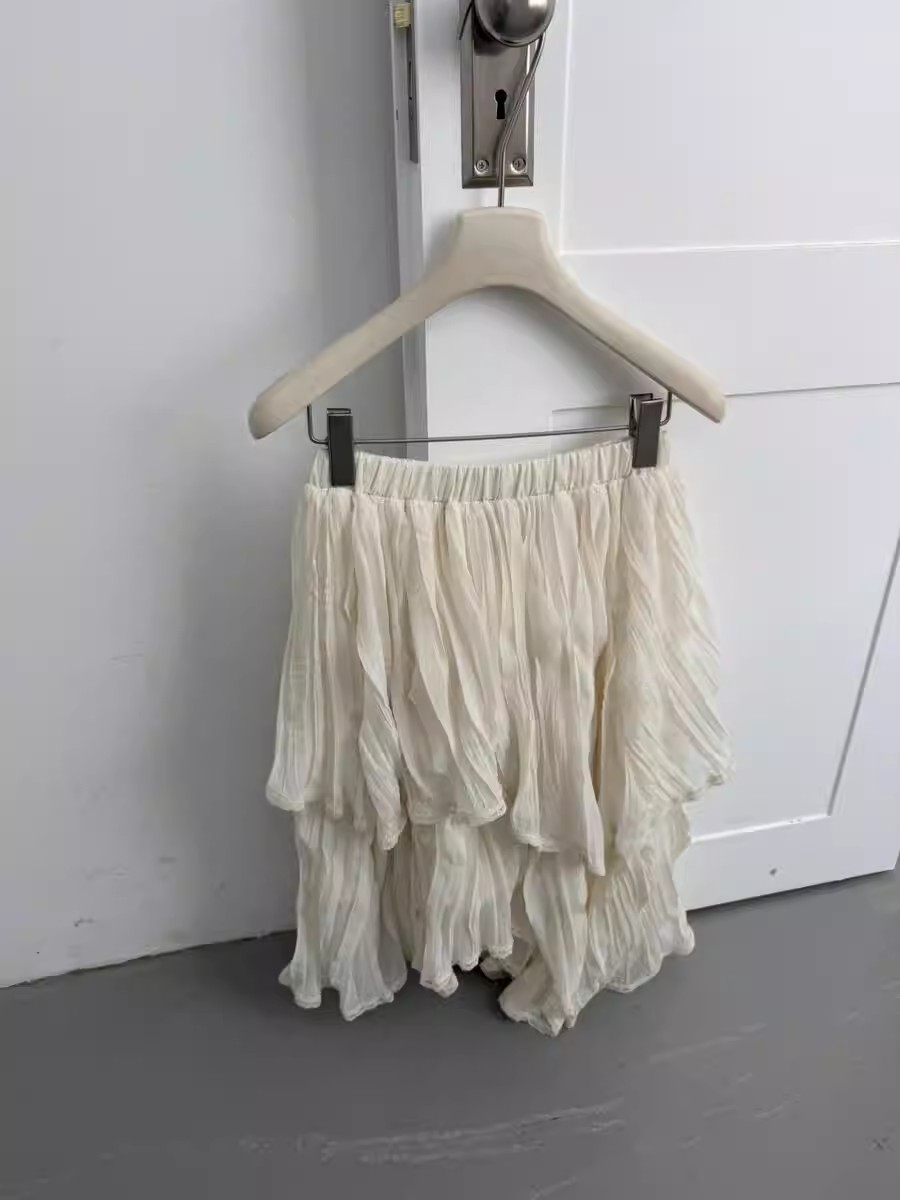 mesh irregular skirt solid color versatile A-line knee-length midi skirt F492823C3C2386720C115F34DA801821