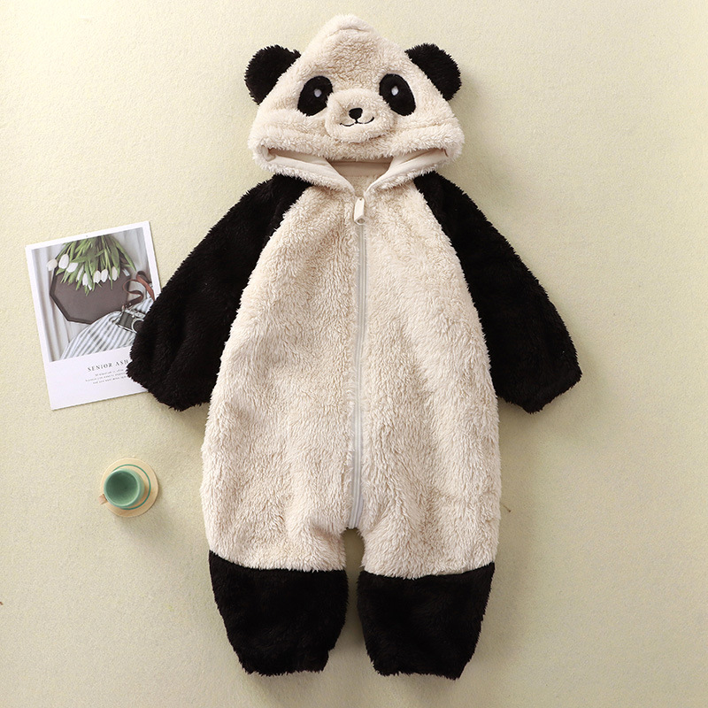 Cute Cartoon Rabbit and Panda Plush Bodysuit for Babies and Toddlers, Warm and Comfortable One-Piece