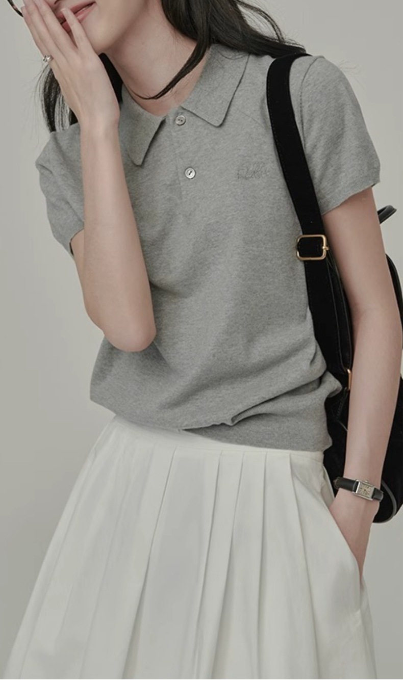 Classic Knit Intellectual Literary Summer Vintage Short Sleeve Polo Shirt 00A346312B17C6B6EA657666BAA8E30C
