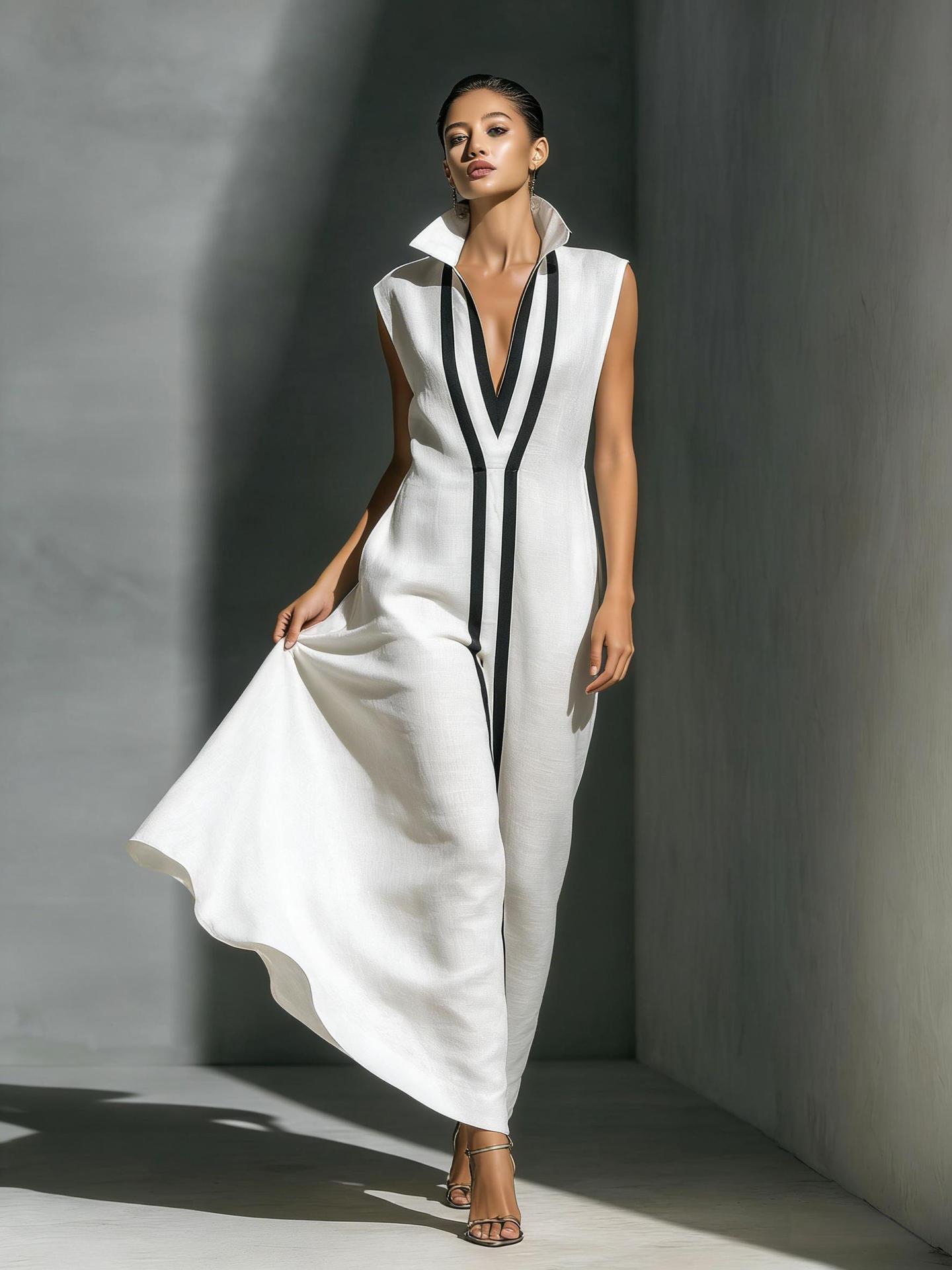 Women's V-neck color-block sleeveless maxi dress – all four color options display