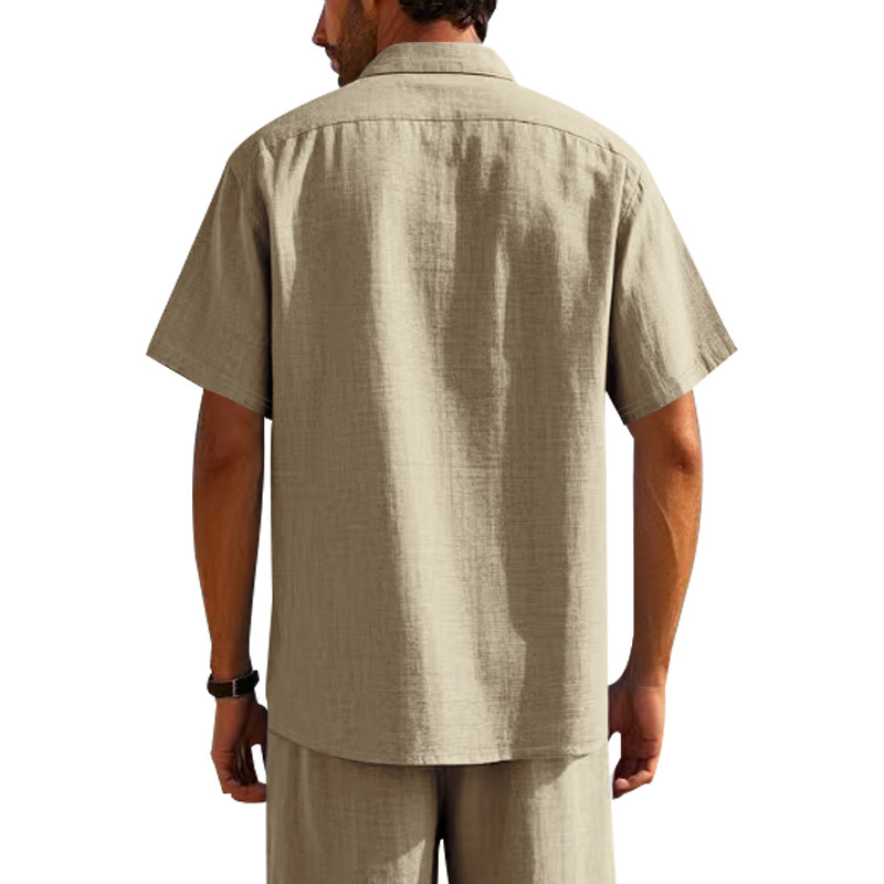 Cotton Linen Short Sleeve Shirt for Men Turn-down Collar Casual PocketDress Shirt, Summer 09DBA0027B44ACE9B07F43B4DCBB0BFA