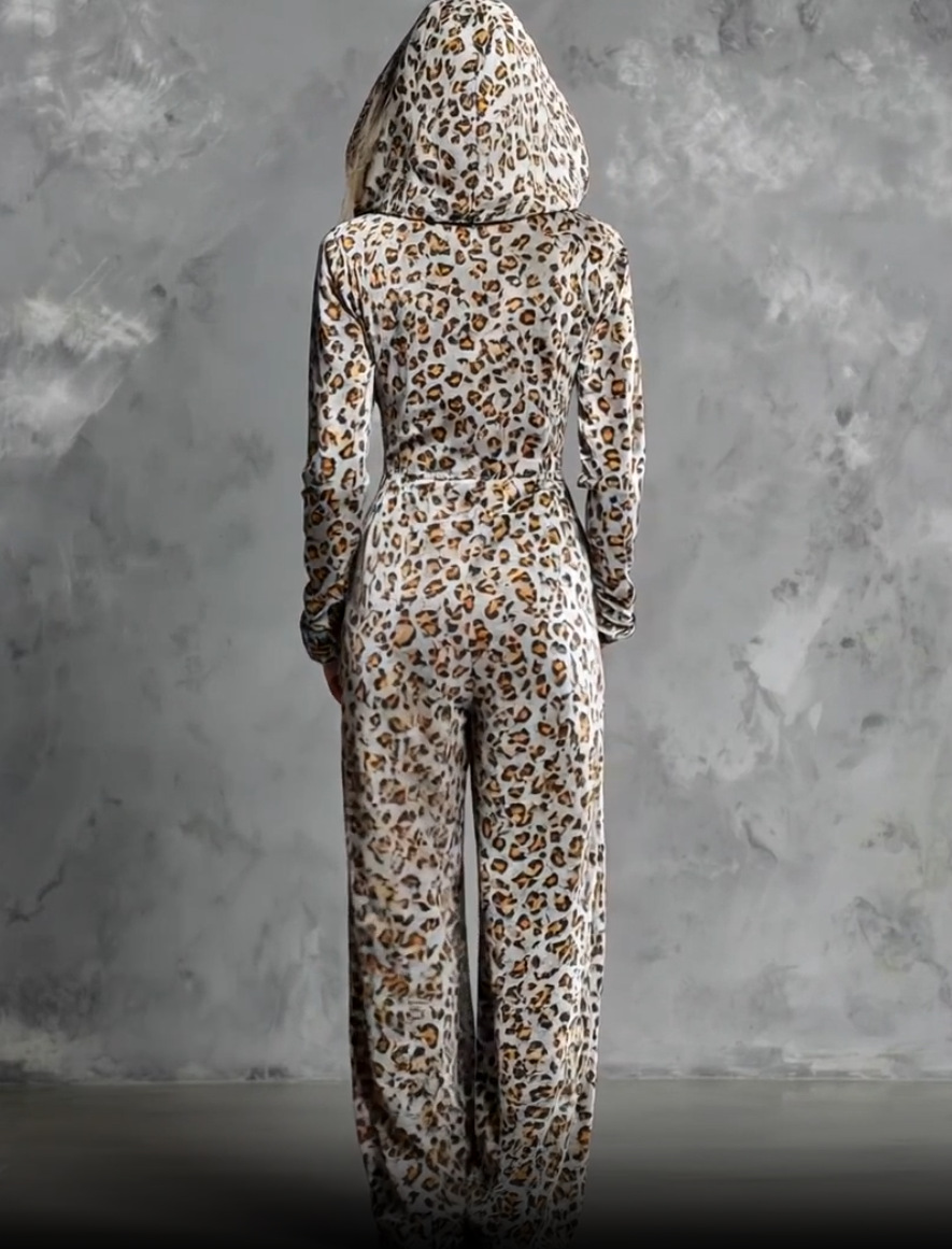 Petal sleeve and leopard print detail close-up