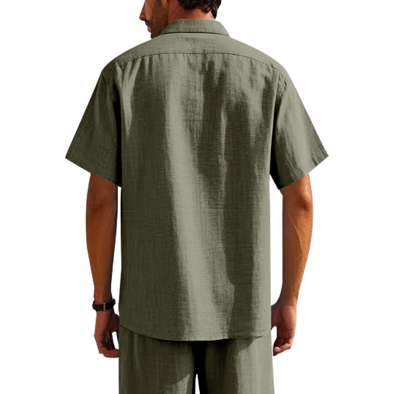 Cotton Linen Short Sleeve Shirt for Men Turn-down Collar Casual PocketDress Shirt, Summer 0CF1D85A6E56563DC82FF711FBBE25E1
