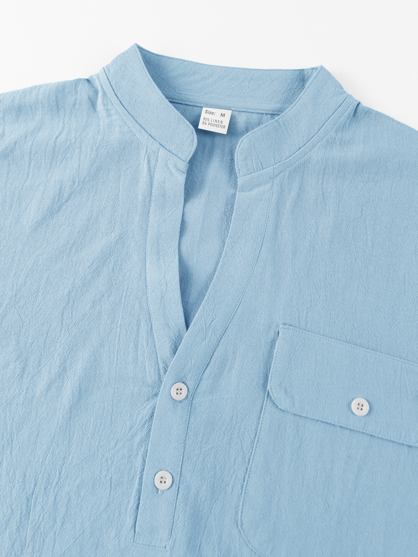 Casual Loose Cotton Linen Short Sleeve Shirt for Men with Stand Collar and Henley Neckline 18FAE9EEEEC457773099E48AFCE0008E
