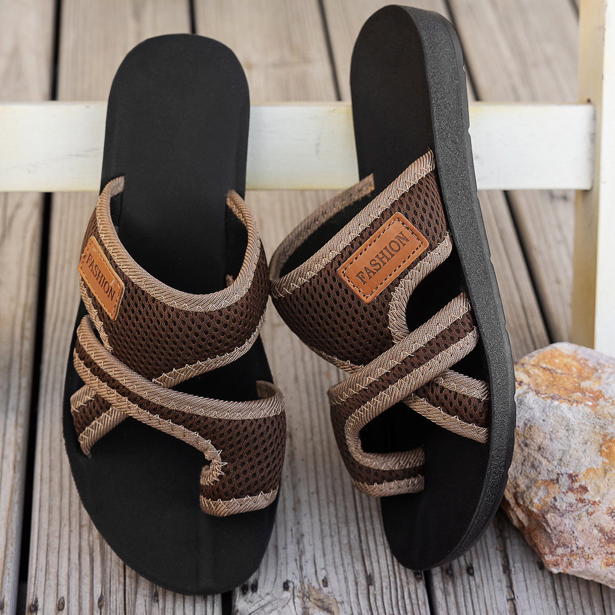 Casual Mesh Breathable Flat Slides for Women, Lightweight Toe-Thru Sandals image 8