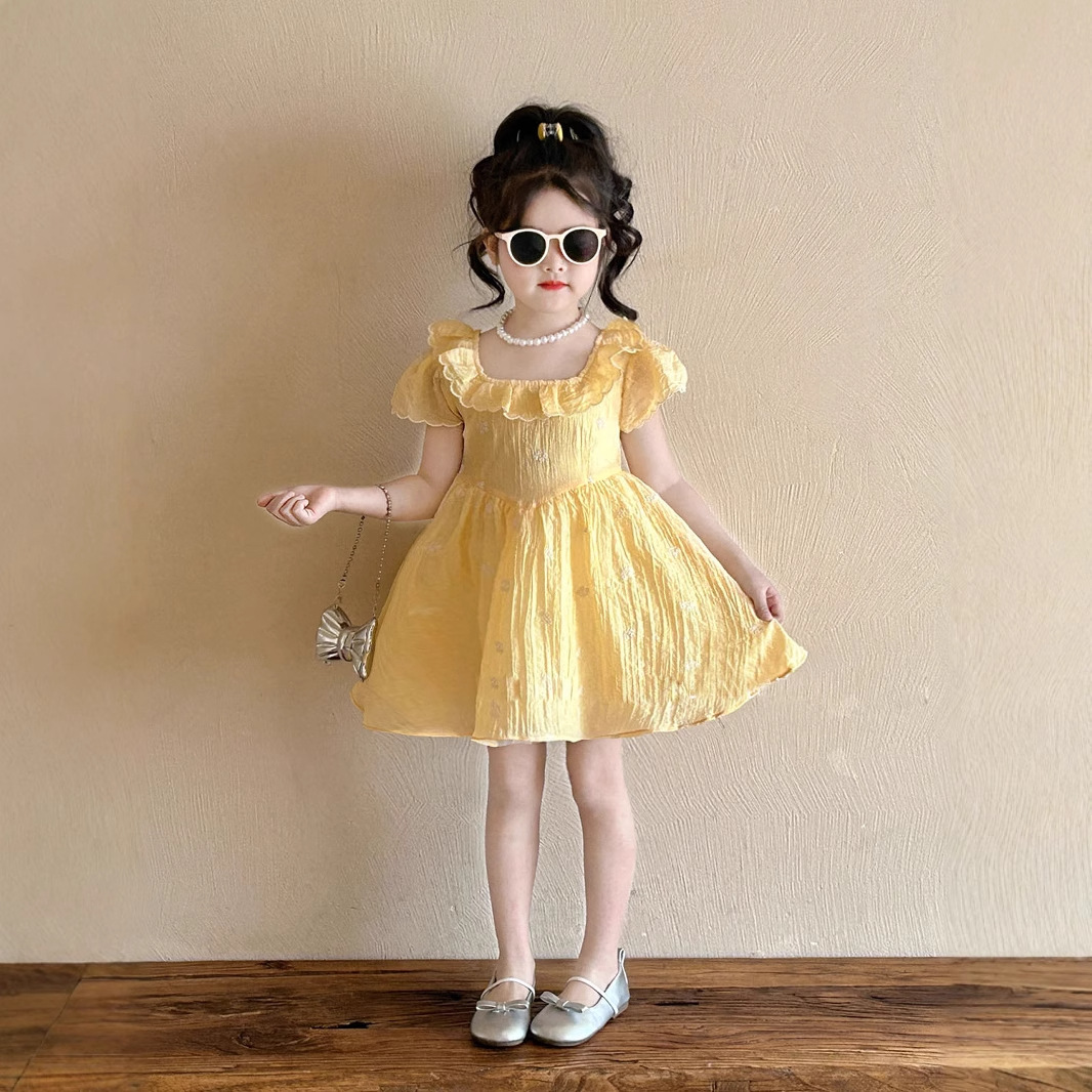 Cute Princess Dress for Girls with Ruffled Collar, Summer Fashion Style, Casual and Sweet Design