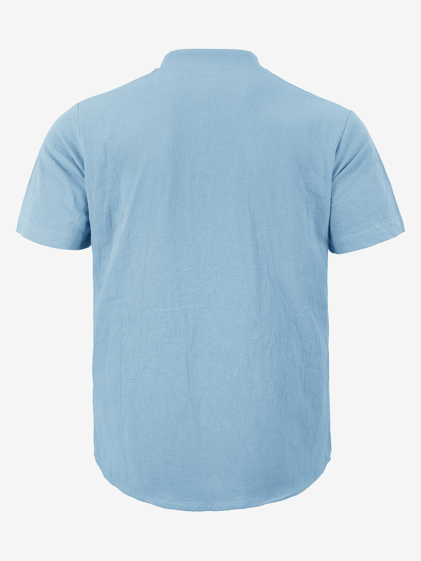 Casual Loose Cotton Linen Short Sleeve Shirt for Men with Stand Collar and Henley Neckline 214A1224FC36F194C6AEF0E055596773