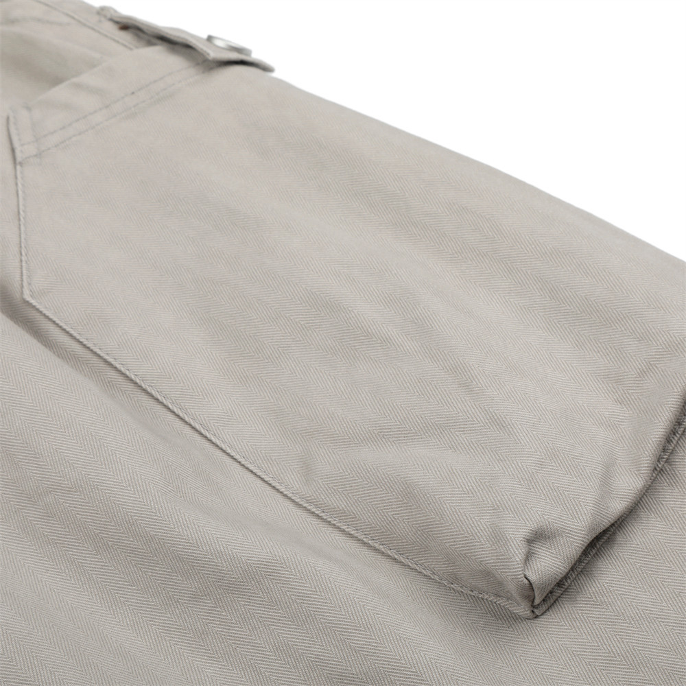 Herringbone patterned workwear with large pockets and shorts undefined